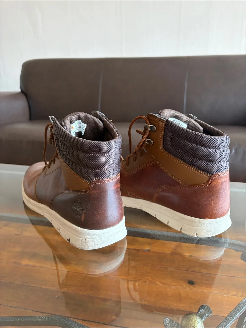 Timberland Brown Leather Chukka Boots with White Soles